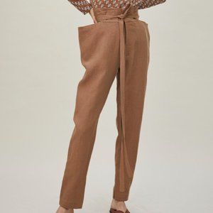 bassike belted linen straight leg wrapped pants